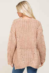 Taupe Open Knit Button Front Cardigan