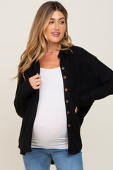 Black Waffle Knit Button Down Maternity Top