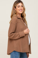 Mocha Waffle Knit Button Down Maternity Top