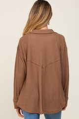 Mocha Waffle Knit Button Down Maternity Top