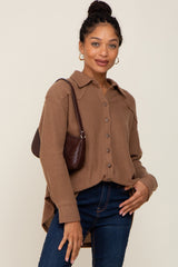 Mocha Waffle Knit Button Down Maternity Top