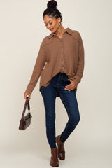 Mocha Waffle Knit Button Down Top