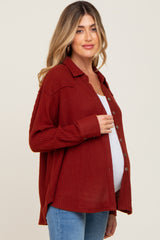 Rust Waffle Knit Button Down Maternity Top