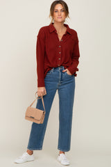 Rust Waffle Knit Button Down Top