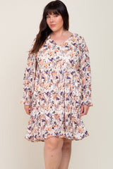 Cream Floral Velvet Ruffle Hem Maternity Plus Dress