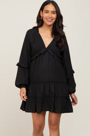 Black Tiered Ruffle Accent Maternity Dress