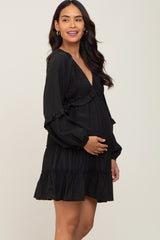 Black Tiered Ruffle Accent Maternity Dress