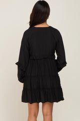 Black Tiered Ruffle Accent Maternity Dress