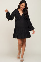 Black Tiered Ruffle Accent Maternity Dress