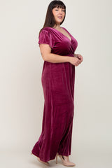 Magenta Velvet Plus Wrap Maxi Dress