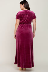 Magenta Velvet Plus Wrap Maxi Dress