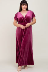 Magenta Velvet Plus Wrap Maxi Dress