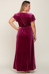 Magenta Velvet Plus Maternity Wrap Maxi Dress