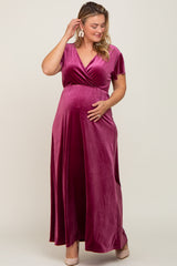 Magenta Velvet Plus Maternity Wrap Maxi Dress