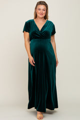 Hunter Green Velvet Plus Maternity Wrap Maxi Dress