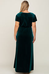 Hunter Green Velvet Plus Maternity Wrap Maxi Dress