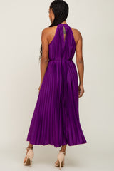 Purple Pleated Halter Dress