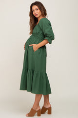 Green Ruffle Strappy Open Back Maternity Midi Dress