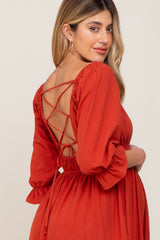 Rust Ruffle Strappy Open Back Maternity Midi Dress