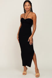 Black Front Twist Halter Maxi Dress