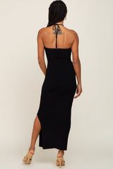 Black Front Twist Halter Maxi Dress