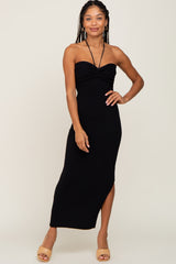 Black Front Twist Halter Maxi Dress