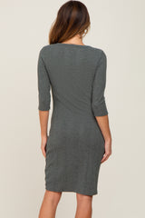 Olive Rib Knit 3/4 Sleeve Dress