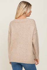 Taupe V-Neck Brushed Knit Sweater