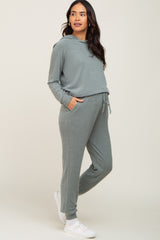 Olive Hoodie and Jogger Maternity Set