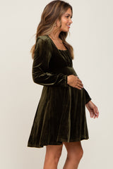 Olive Velvet Ruched Top Maternity Dress