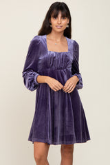 Purple Velvet Ruched Top Dress