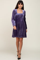 Purple Velvet Ruched Top Maternity Dress