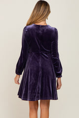 Purple Velvet Ruched Top Maternity Dress