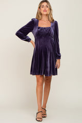 Purple Velvet Ruched Top Maternity Dress