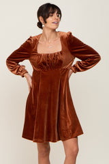 Camel Velvet Ruched Top Dress