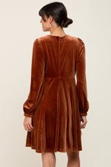 Camel Velvet Ruched Top Dress