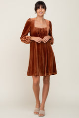 Camel Velvet Ruched Top Maternity Dress