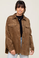 Brown Corduroy Raw Hem Shacket