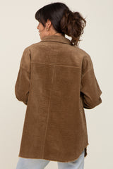 Brown Corduroy Raw Hem Shacket