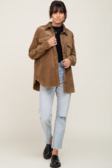 Brown Corduroy Raw Hem Shacket