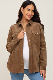 Brown Corduroy Raw Hem Maternity Shacket