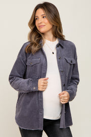 Charcoal Corduroy Raw Hem Maternity Shacket