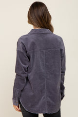 Charcoal Corduroy Raw Hem Maternity Shacket