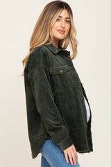 Olive Corduroy Raw Hem Maternity Shacket