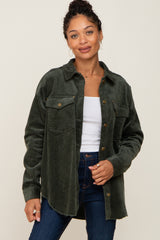 Olive Corduroy Raw Hem Maternity Shacket