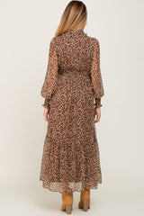 Brown Animal Print Chiffon Ruffle Accent Maternity Dress