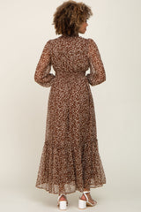 Brown Animal Print Chiffon Ruffle Accent Dress