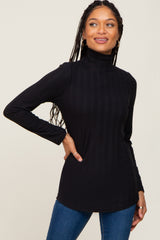 Black Long Sleeve Ribbed Turtleneck Maternity Top