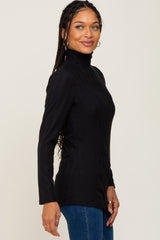 Black Long Sleeve Ribbed Turtleneck Top