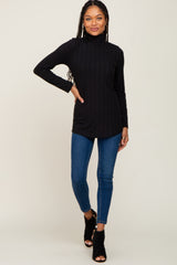 Black Long Sleeve Ribbed Turtleneck Top